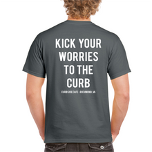 Load image into Gallery viewer, Curbside Cafe T-Shirt White On Charcoal Grey