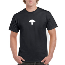 Load image into Gallery viewer, Rudy's Exotic Mushrooms Madhatter T-Shirt White on Black