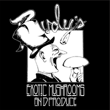 Load image into Gallery viewer, Rudy's Exotic Mushrooms Madhatter T-Shirt White on Black