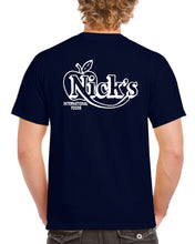 Load image into Gallery viewer, Nick&#39;s Produce T-Shirt White On Navy
