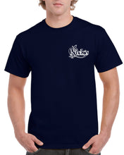 Load image into Gallery viewer, Nick&#39;s Produce T-Shirt White On Navy
