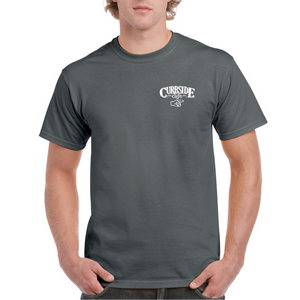 Curbside Cafe T-Shirt White On Charcoal Grey